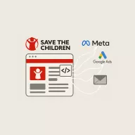 Cover image with diagram showing Save The Children's digital marketing connections between their website and platforms like Meta, Google Ads, and email on beige background.