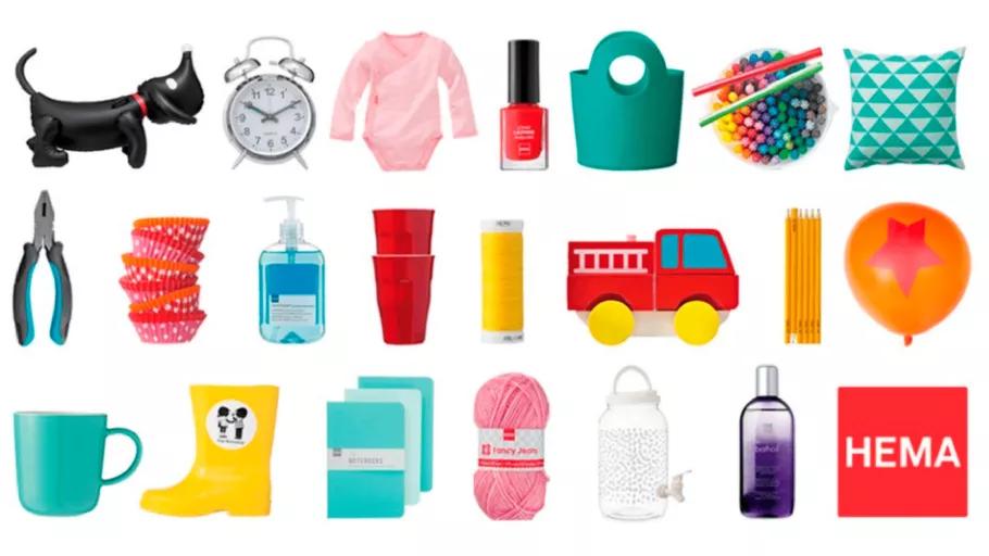 Range of popular hema products, ending with the hema logo
